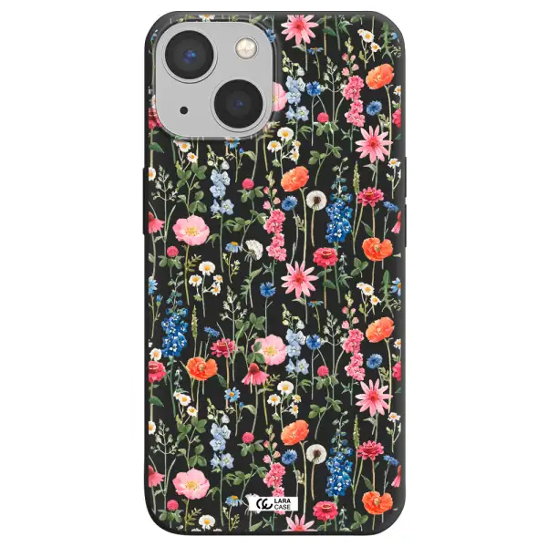 Green Blue Red Flowers Apple iPhone 13 Silicone black Case