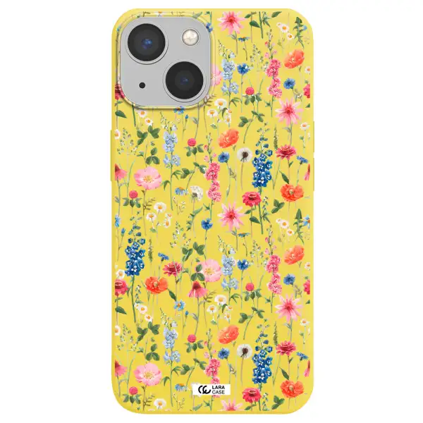 Green Blue Red Flowers Apple iPhone 13 Silicone canary yellow Case