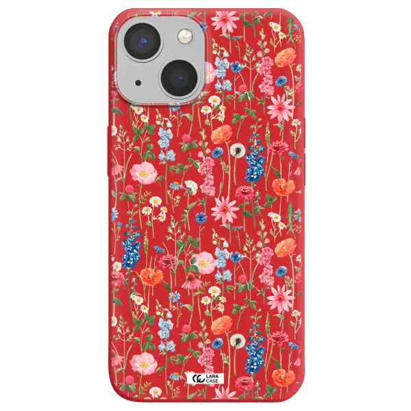 Green Blue Red Flowers Apple iPhone 13 Silicone Imperial Red Case