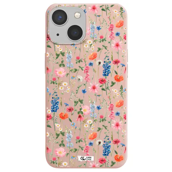 Green Blue Red Flowers Apple iPhone 13 Silicone pastel pink Case