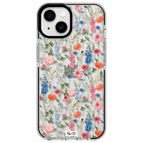Green Blue Red Flowers Apple iPhone 14 impact black border Case