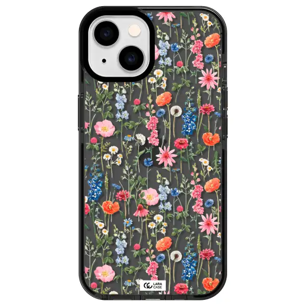 Green Blue Red Flowers Apple iPhone 14 impact Smoke Black Case