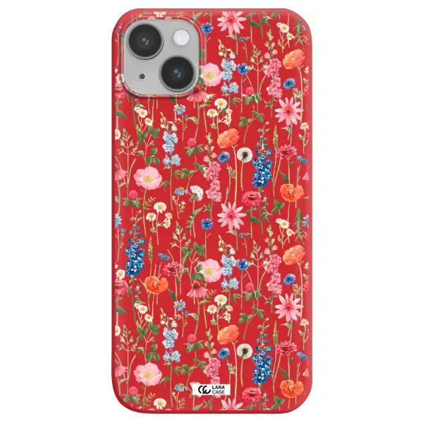 Green Blue Red Flowers Apple iPhone 14 plus Silicone Imperial Red Case