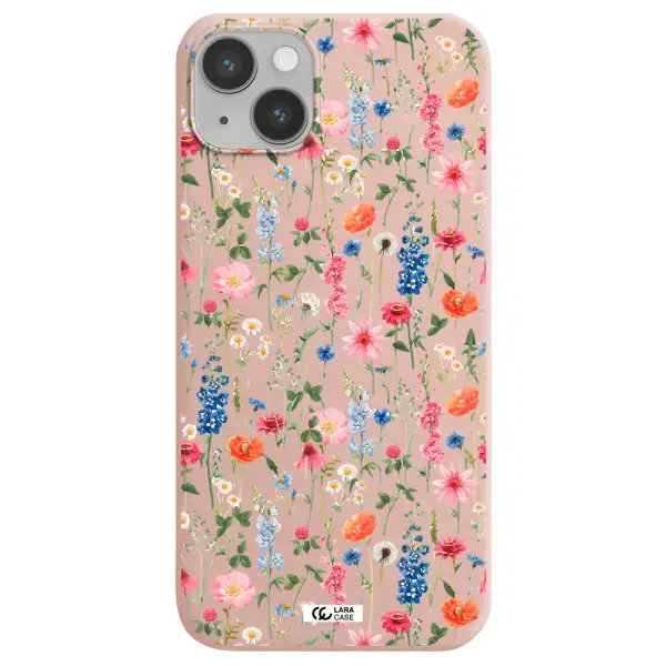 Green Blue Red Flowers Apple iPhone 14 plus Silicone pastel pink Case