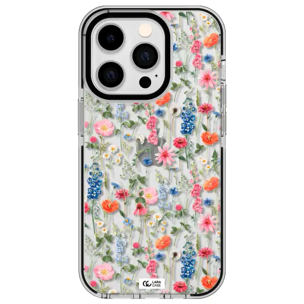 Green Blue Red Flowers Apple iPhone 14 pro impact black border Case