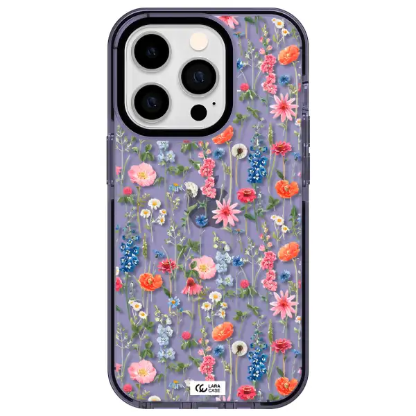 Green Blue Red Flowers Apple iPhone 14 pro impact Lilac Case