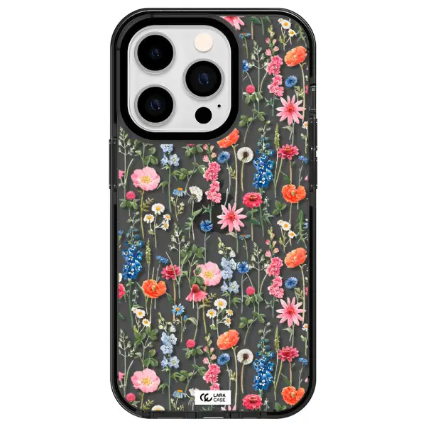 Green Blue Red Flowers Apple iPhone 14 pro impact Smoke Black Case