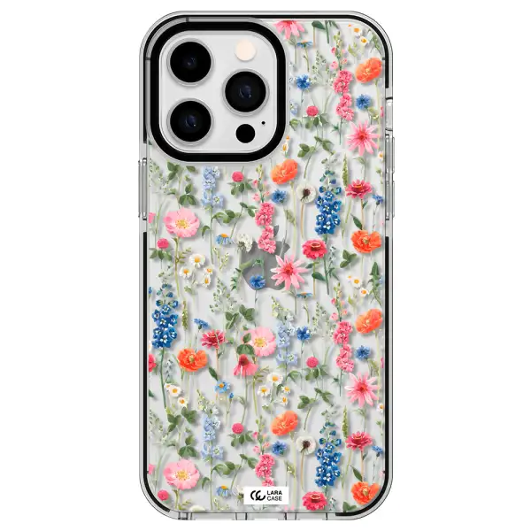 Green Blue Red Flowers Apple iPhone 14 pro max impact black border Case