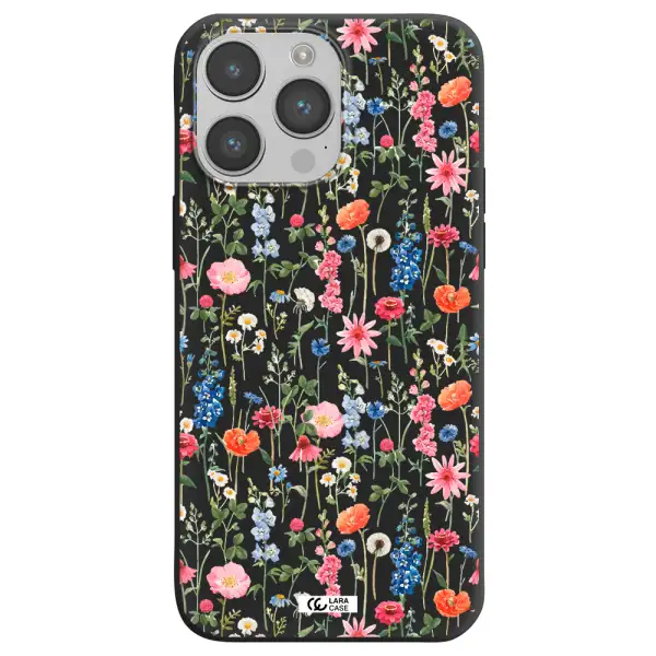 Green Blue Red Flowers Apple iPhone 14 pro max Silicone black Case