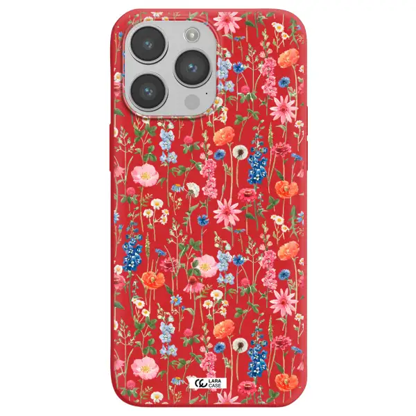 Green Blue Red Flowers Apple iPhone 14 pro max Silicone Imperial Red Case