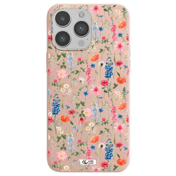 Green Blue Red Flowers Apple iPhone 14 pro max Silicone pastel pink Case