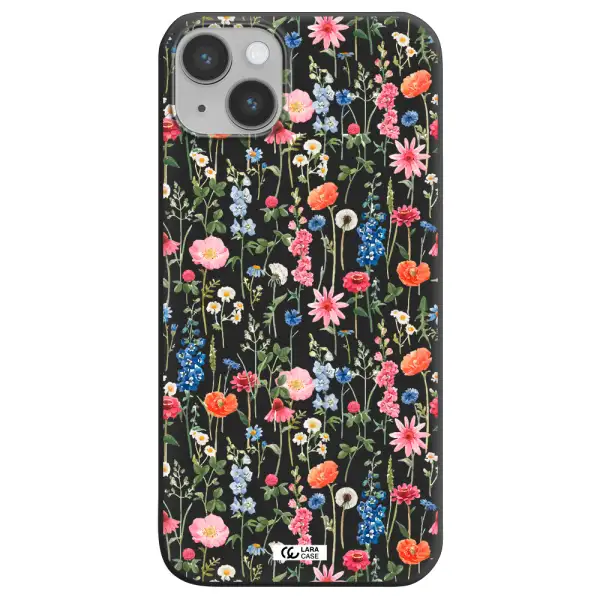 Green Blue Red Flowers Apple iPhone 14 Silicone black Case