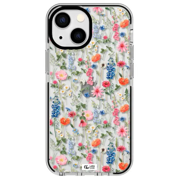 Green Blue Red Flowers Apple iPhone 15 impact black border Case