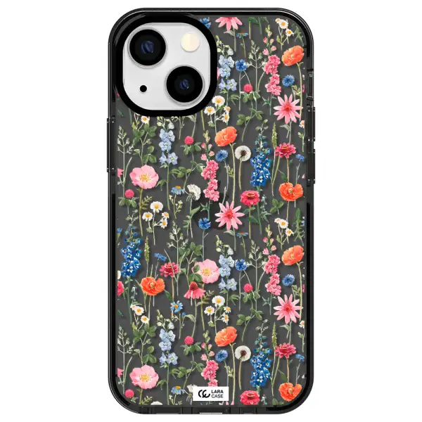 Green Blue Red Flowers Apple iPhone 15 impact Smoke Black Case