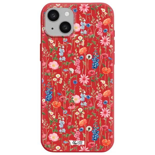 Green Blue Red Flowers Apple iphone 15 plus Silicone Imperial Red Case