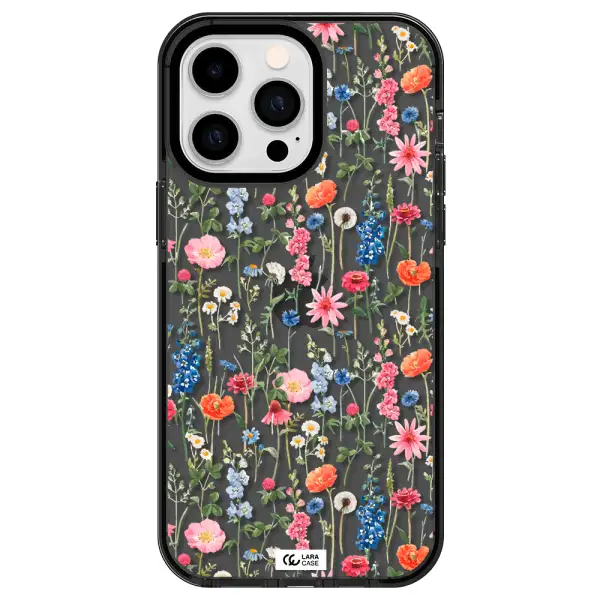 Green Blue Red Flowers Apple iPhone 15 Pro impact Smoke Black Case