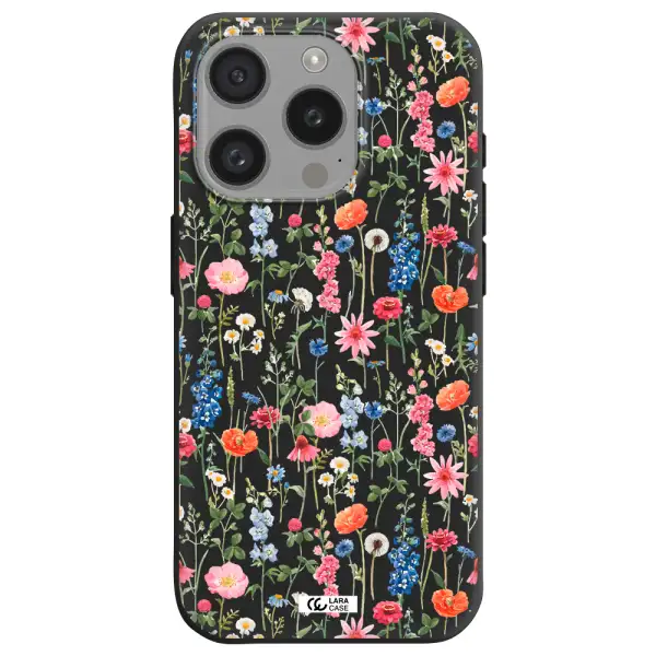 Green Blue Red Flowers Apple Iphone 15 Pro Silicone Black Case