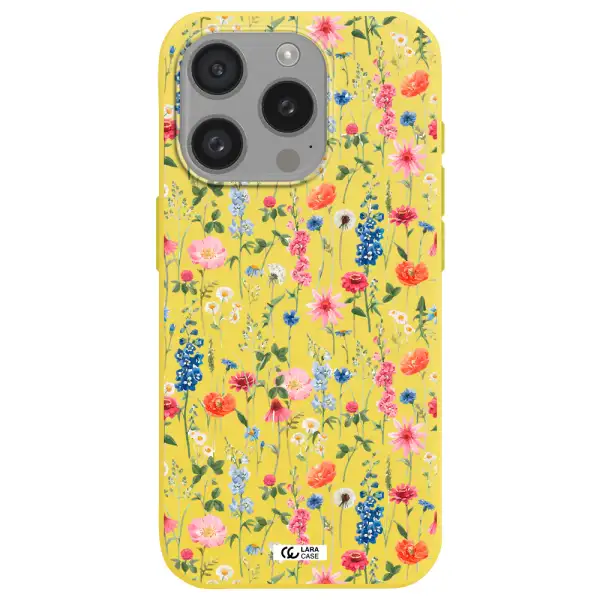 Green Blue Red Flowers Apple Iphone 15 Pro Silicone Canary Yellow Case