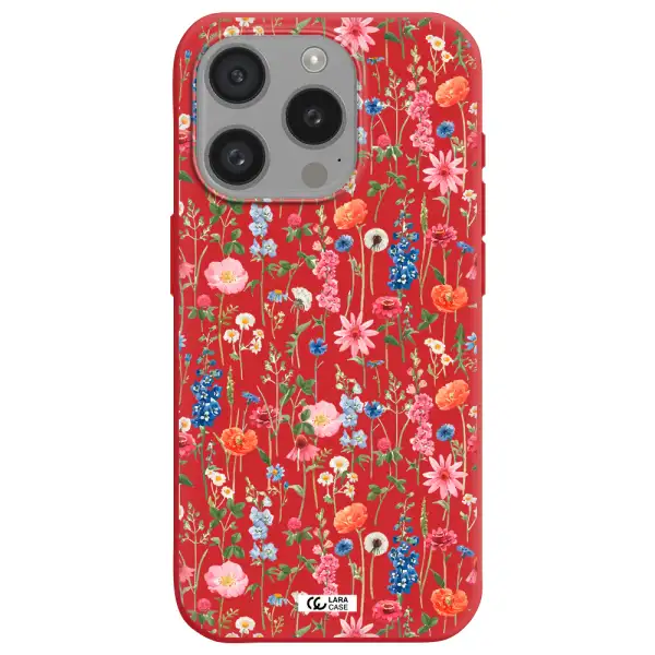 Green Blue Red Flowers Apple Iphone 15 Pro Silicone Imperial Red Case