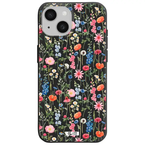 Green Blue Red Flowers Apple iPhone 15 Silicone black Case