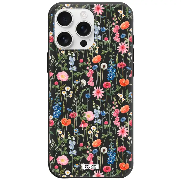 Green Blue Red Flowers Apple Iphone 16 Pro Max Silicone Black Case