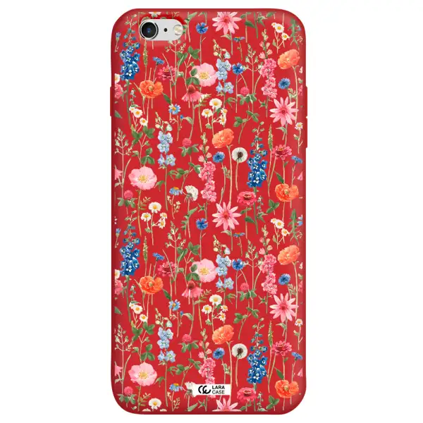 Green Blue Red Flowers Apple iPhone 6 plus Silicone Imperial Red Case