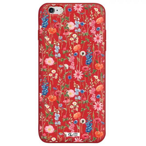 Green Blue Red Flowers Apple iPhone 6 s plus Silicone Imperial Red Case