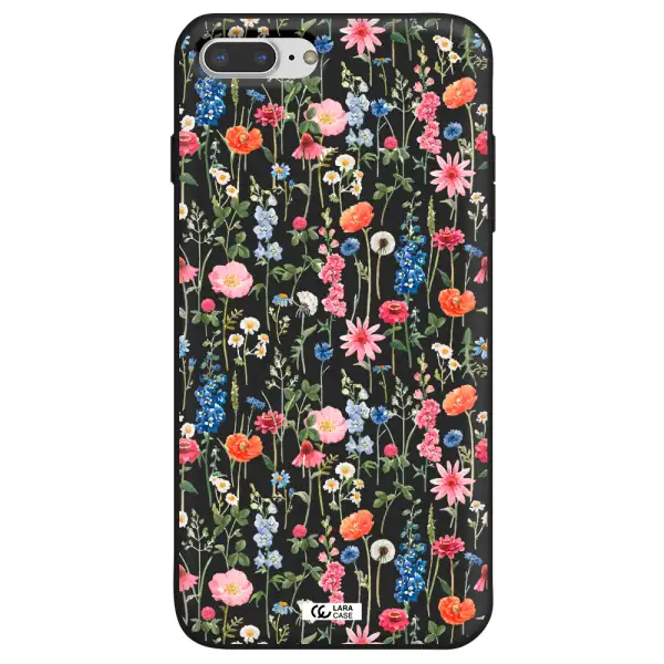 Green Blue Red Flowers Apple iPhone 8 plus Silicone black Case
