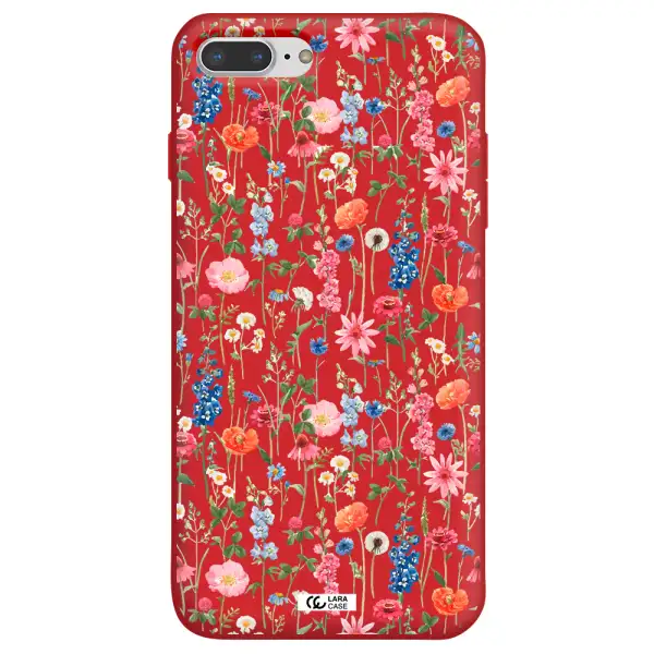 Green Blue Red Flowers Apple iPhone 8 plus Silicone Imperial Red Case
