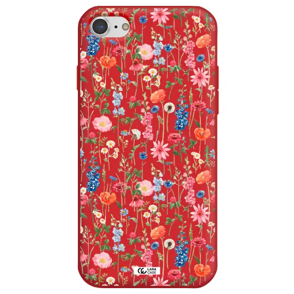 Green Blue Red Flowers Apple iPhone 8 Silicone Imperial Red Case