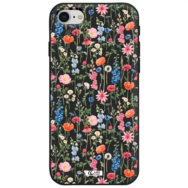 Green Blue Red Flowers Apple iPhone se 2020 Silicone black Case