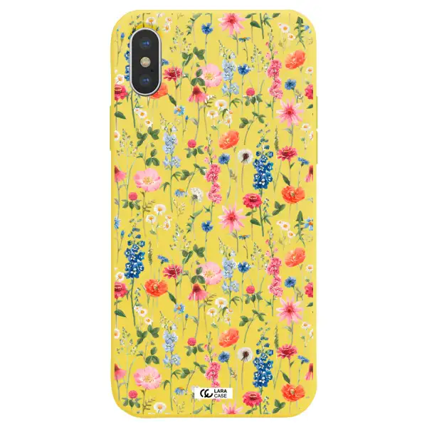 Green Blue Red Flowers Apple iPhone X Silicone canary yellow Case