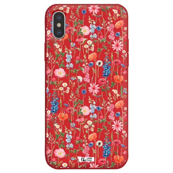 Green Blue Red Flowers Apple iPhone X Silicone Imperial Red Case