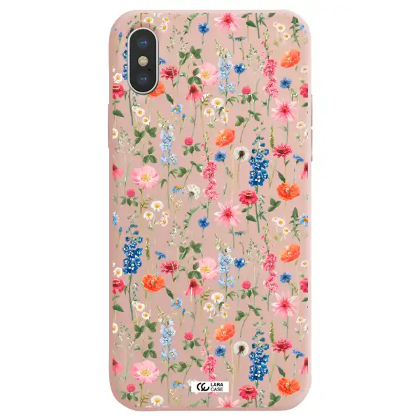 Green Blue Red Flowers Apple iPhone X Silicone pastel pink Case