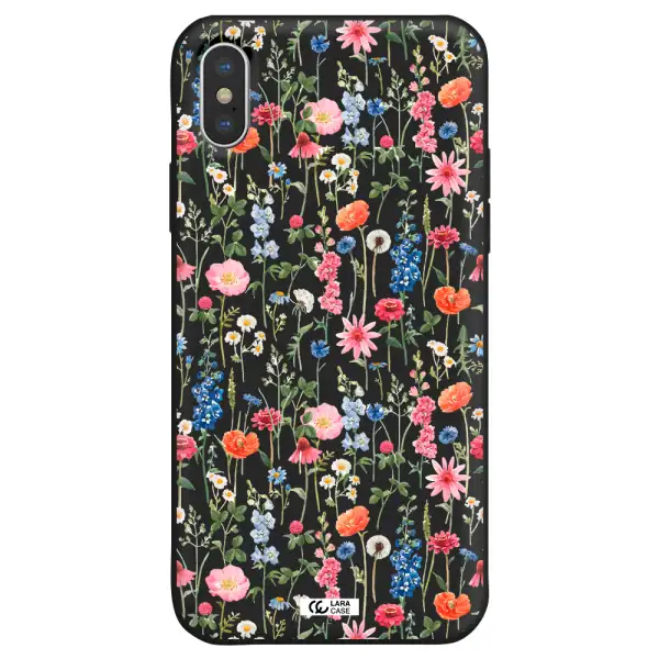 Green Blue Red Flowers Apple iPhone XS max Silicone black Case