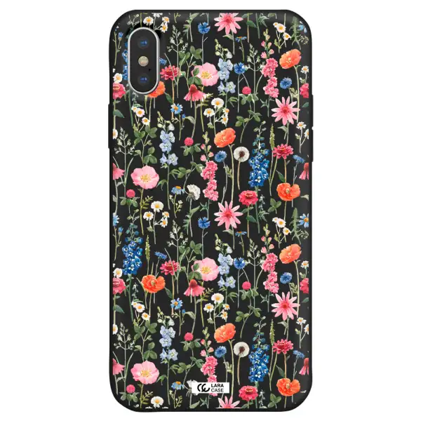 Green Blue Red Flowers Apple iPhone XS Silicone black Case