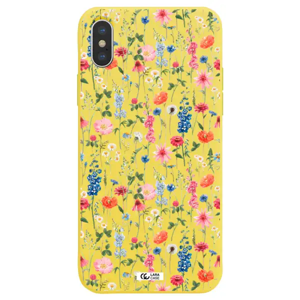 Green Blue Red Flowers Apple iPhone XS Silicone canary yellow Case