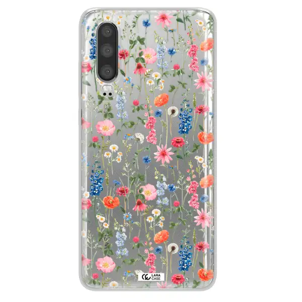Green Blue Red Flowers Huawei P30 Clear TPU Case