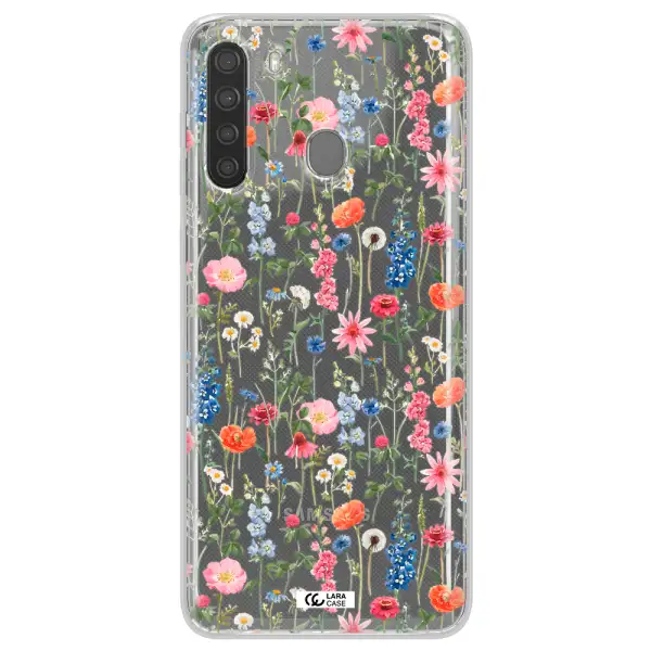 Green Blue Red Flowers Samsung A21 Clear TPU Case