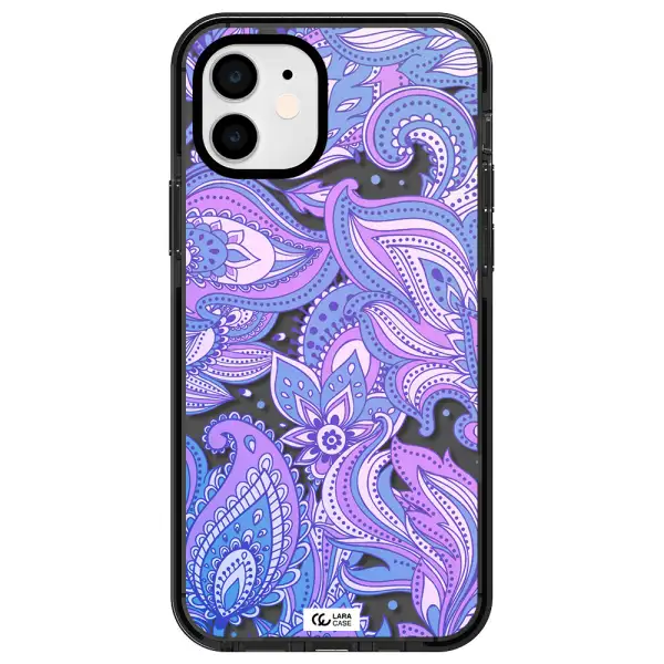 Purple Paisley Apple iPhone 12 impact Smoke Black Case