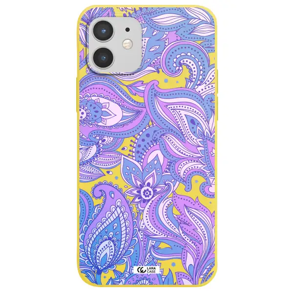 Purple Paisley Apple iPhone 12 Silicone canary yellow Case