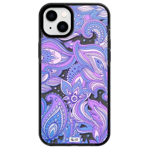 Purple Paisley Apple iPhone 14 plus impact Smoke Black Case