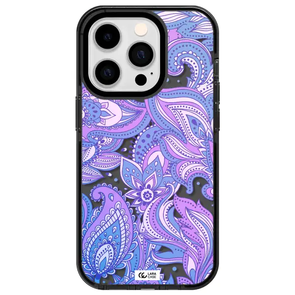 Purple Paisley Apple iPhone 14 pro impact Smoke Black Case