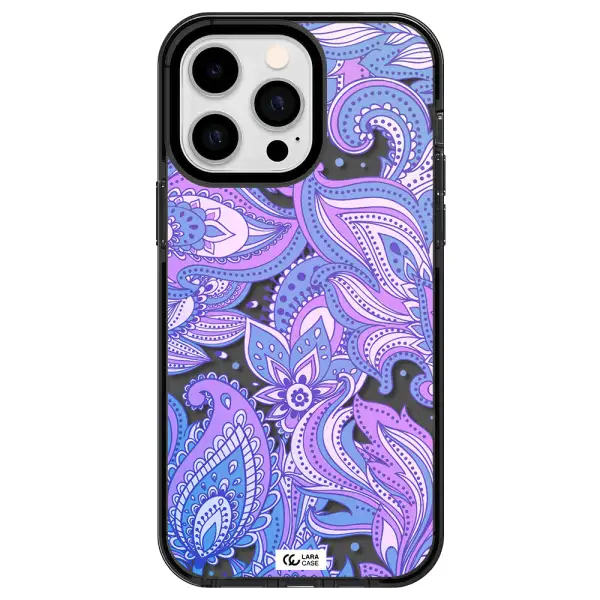 Purple Paisley Apple iPhone 15 Pro Max impact Smoke Black Case