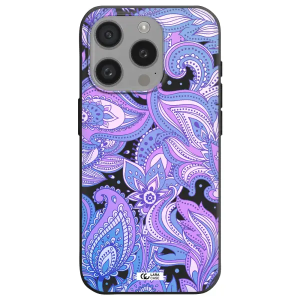 Purple Paisley Apple Iphone 15 Pro Silicone Black Case