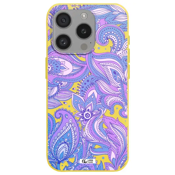Purple Paisley Apple Iphone 15 Pro Silicone Canary Yellow Case
