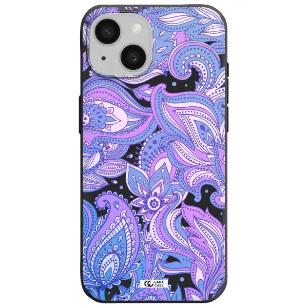 Purple Paisley Apple iPhone 15 Silicone black Case