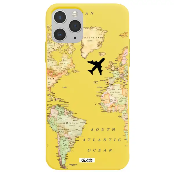 Travel Map Apple iPhone 11 pro max Silicone canary yellow Case
