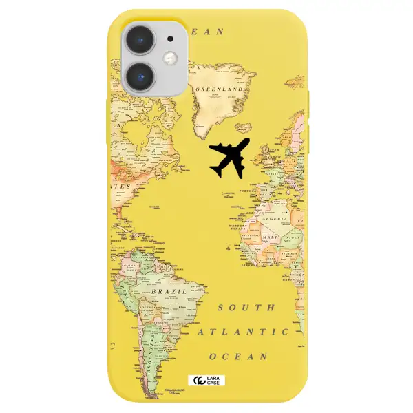 Travel Map Apple iPhone 11 Silicone canary yellow Case