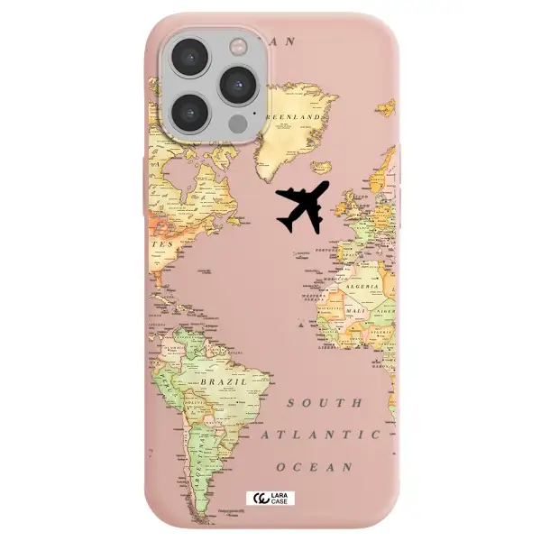 Travel Map Apple iPhone 12 pro max Silicone pastel pink Case